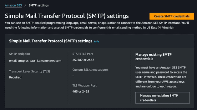 Step 1 to create SMTP credentials using AWS Console