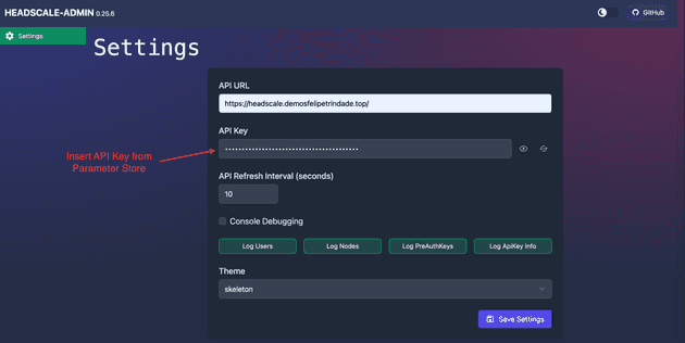 Screenshot of Login page of Headscale Admin panel
