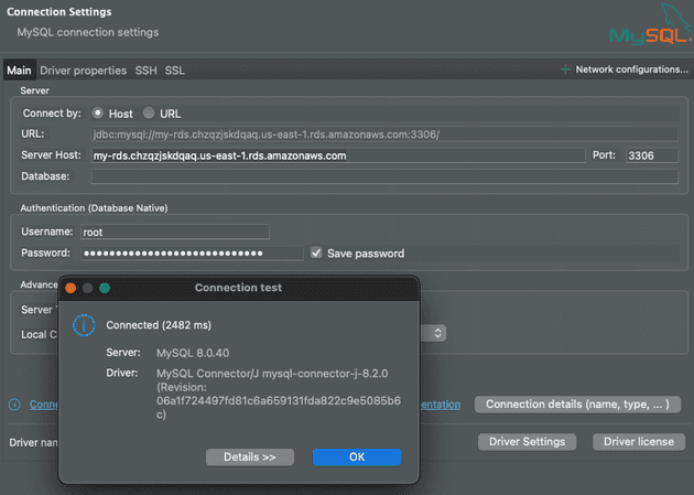 Screenshot of Connecting to the RDS
