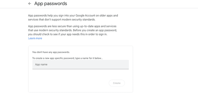 Creating a new App Password
