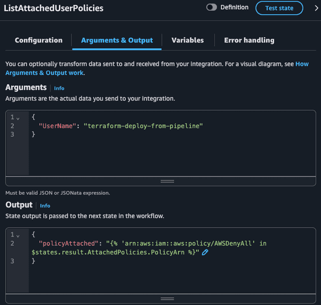 ListAttachedUserPolicies State Configuration