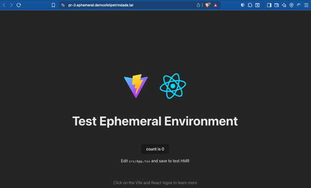 Screenshot of ephemeral environment frontend