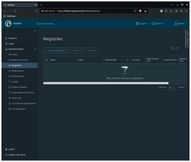 Screenshot of Harbor registry